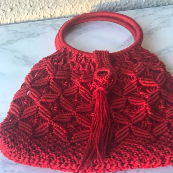 Macrame Crochet Handbag red - Picture 8 of 9